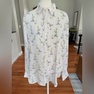 LOFT light pink floral long sleeve button-down blouse